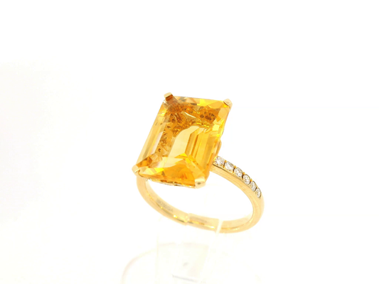 Yellow Gold with White Diamond and Citrine Ring