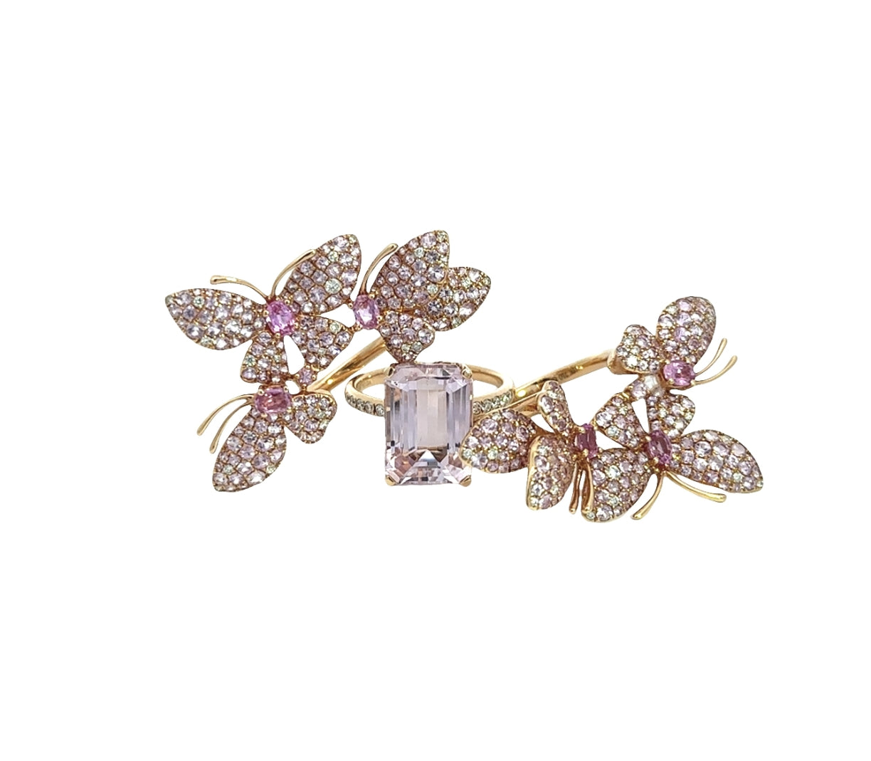 Rose Gold with White Diamond & Pink Sapphire Ring from Butterflies Collection
