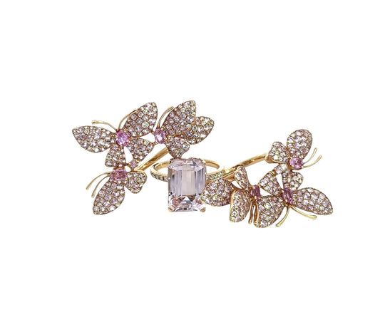Rose Gold with White Diamond & Pink Sapphire Ring from Butterflies Collection