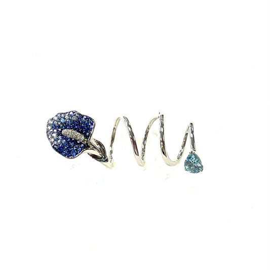 White Gold with Blue Sapphire & White Diamond Ring from Flower Collection