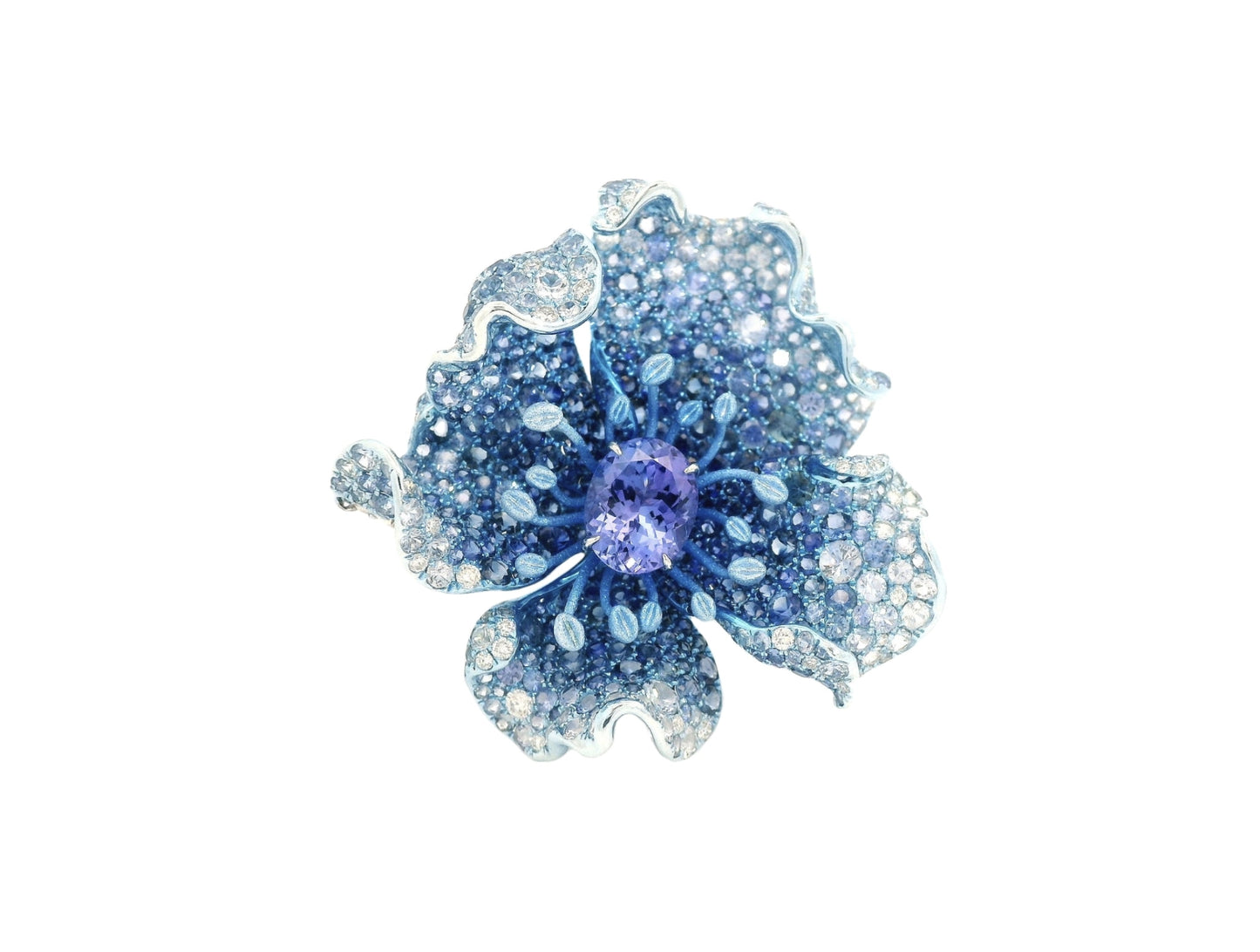 White Gold with White Diamond & Blue Sapphire & Tanzanite Ring from Flowers Collection