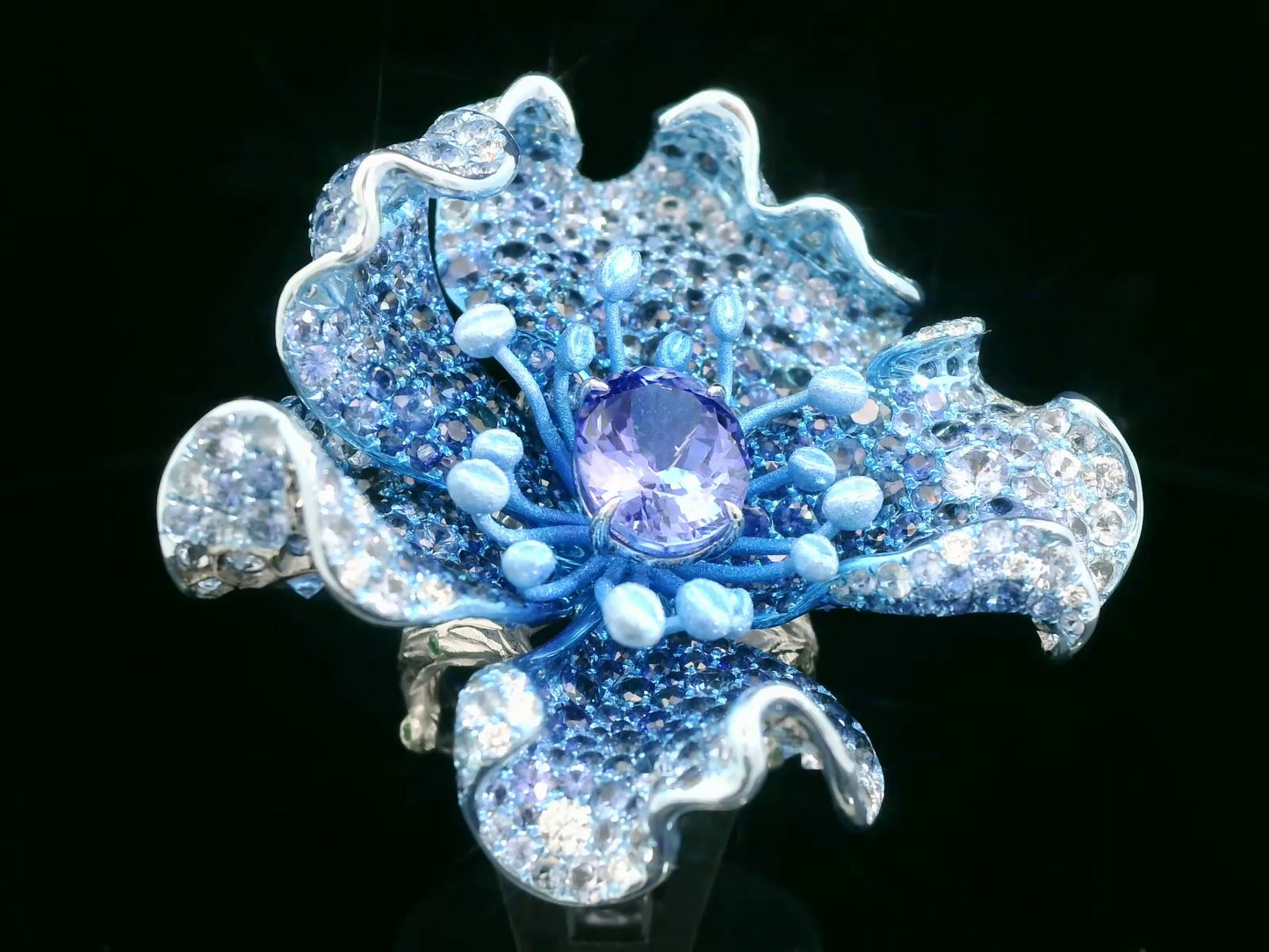 White Gold with White Diamond & Blue Sapphire & Tanzanite Ring from Flowers Collection