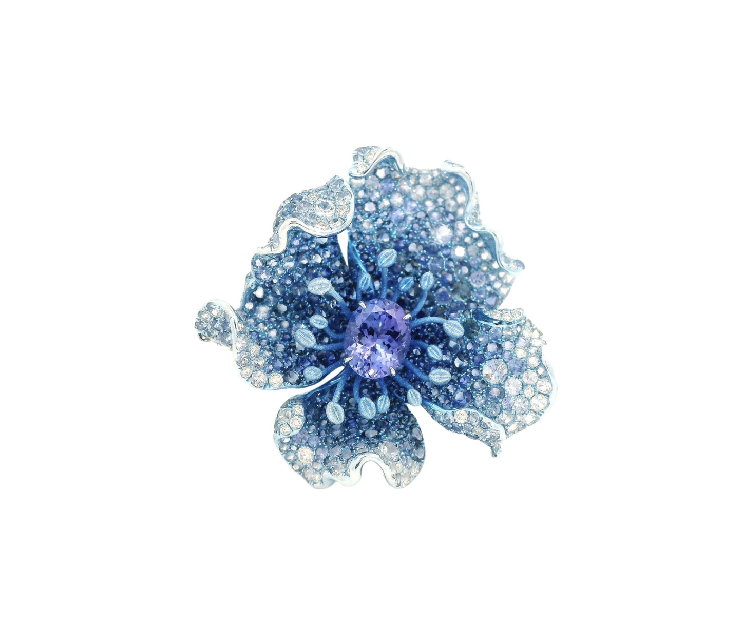 White Gold with White Diamond & Blue Sapphire & Tanzanite Ring from Flowers Collection