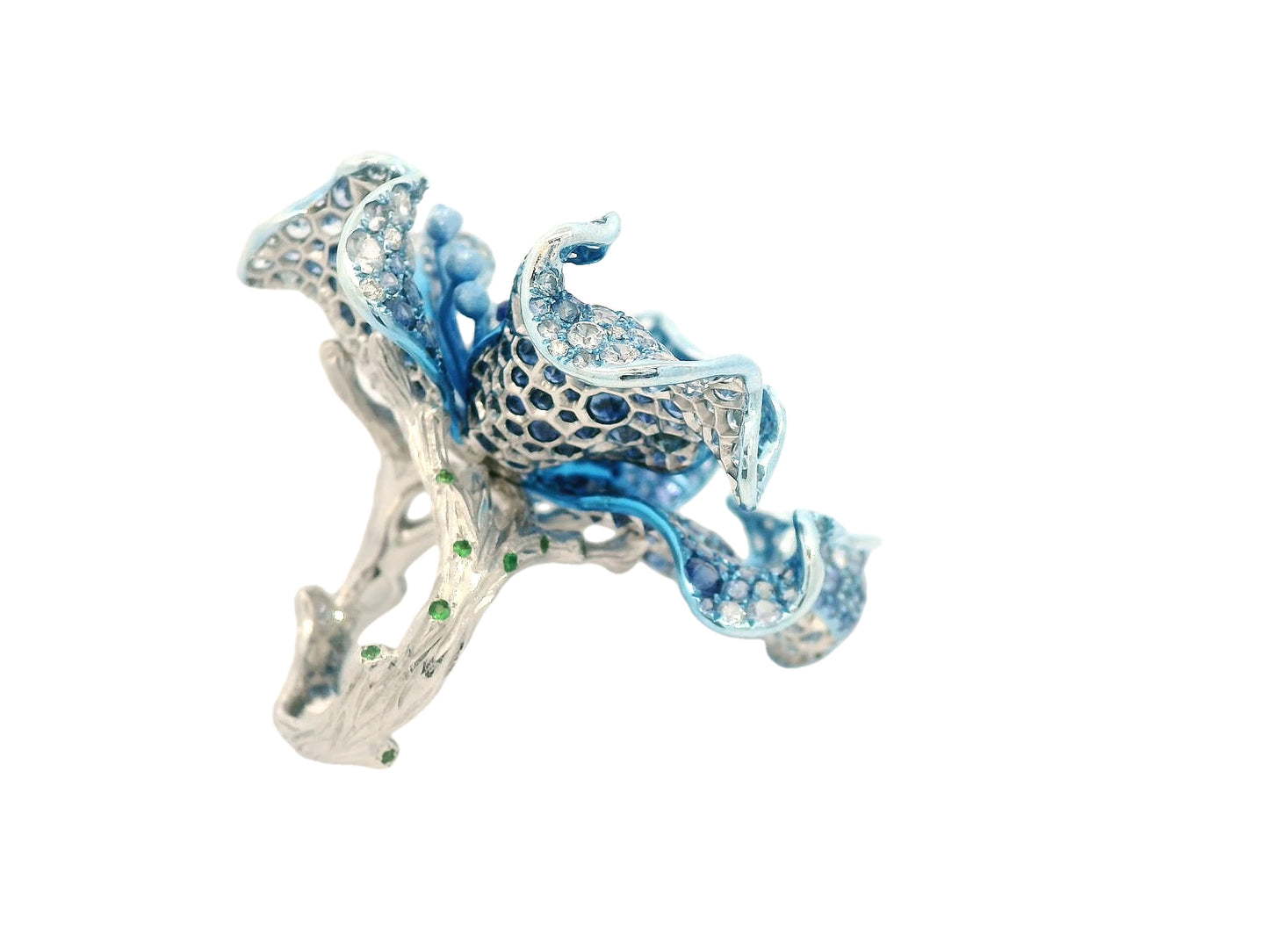 White Gold with White Diamond & Blue Sapphire & Tanzanite Ring from Flowers Collection