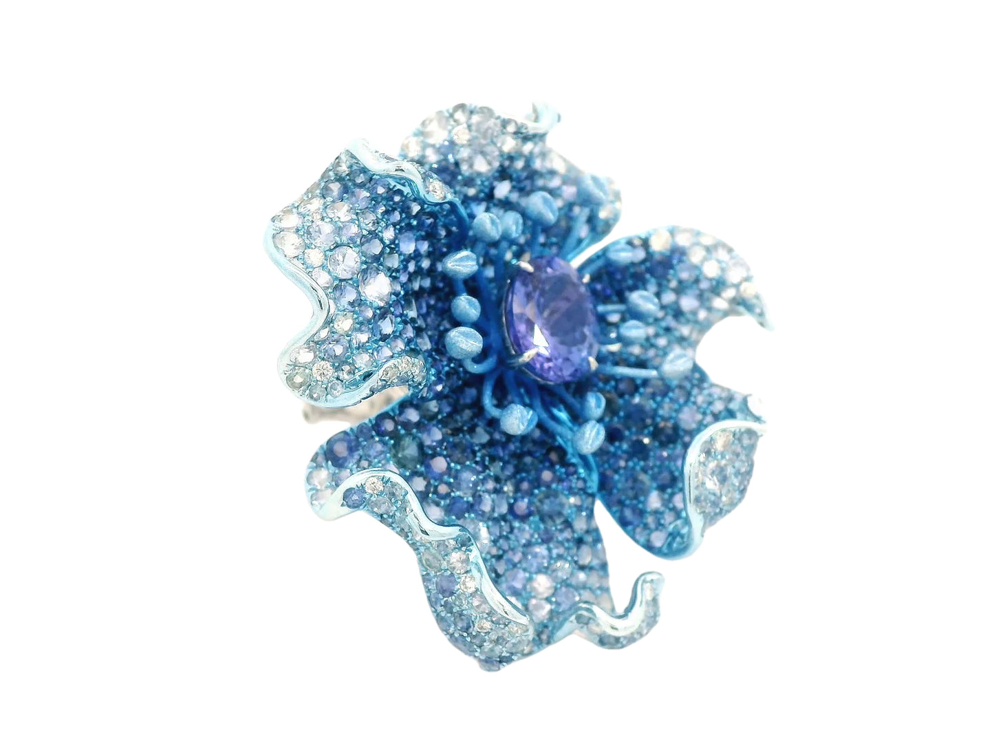 White Gold with White Diamond & Blue Sapphire & Tanzanite Ring from Flowers Collection