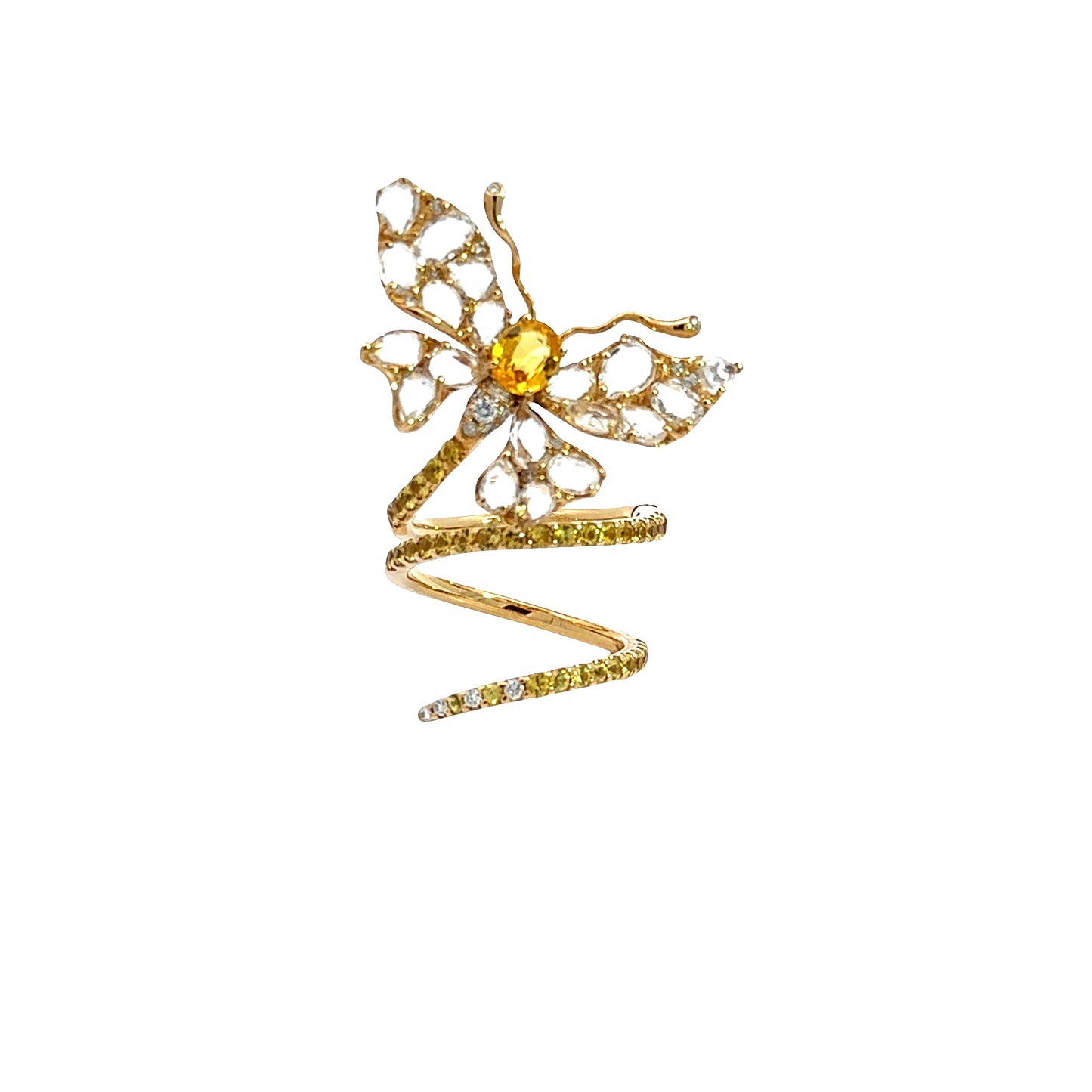 Yellow Gold with White Diamond and Blue Sapphire Ring from Butterflies Collection
