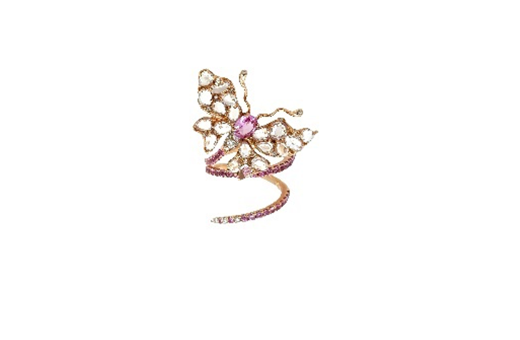 Rose Gold with Pink Sapphire, Amethyst and White Diamond Ring from Butterflies Collection