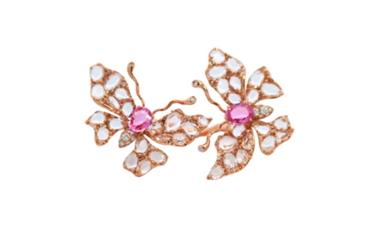 Rose Gold with White Diamond, Pink Sapphire and White Crystal Ring from Butterflies Collection