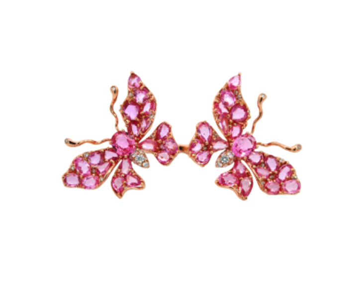 Rose Gold with White Diamond and Pink Sapphire Ring from Butterflies Collection