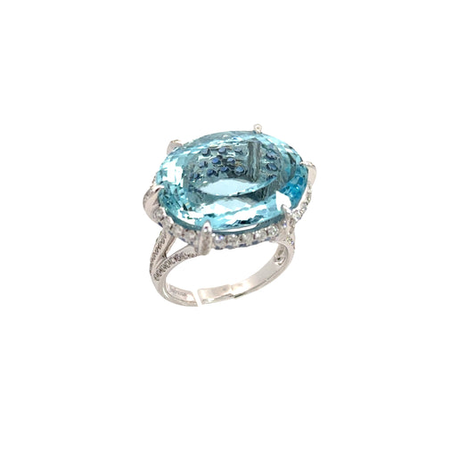 Whit Gold with White Diamond, Blue Sapphire and Aquamarine Ring
