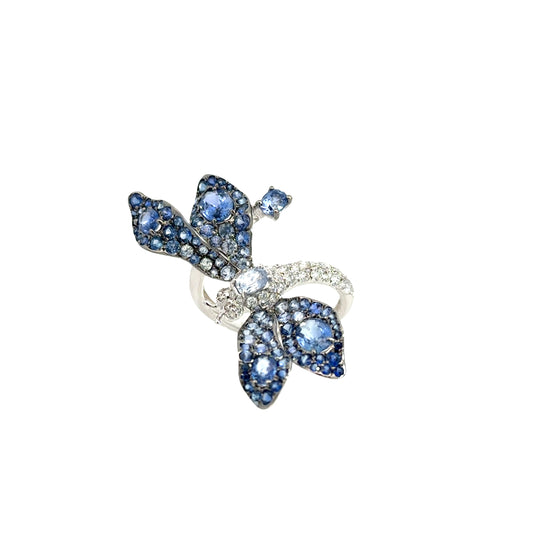 White Gold with White Diamonds & Blue Sapphire Ring from Dragonfly Collection