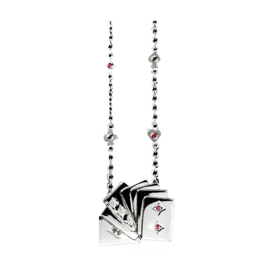 White Gold with White & Black Diamond & Ruby Necklace from Las Vegas Collection