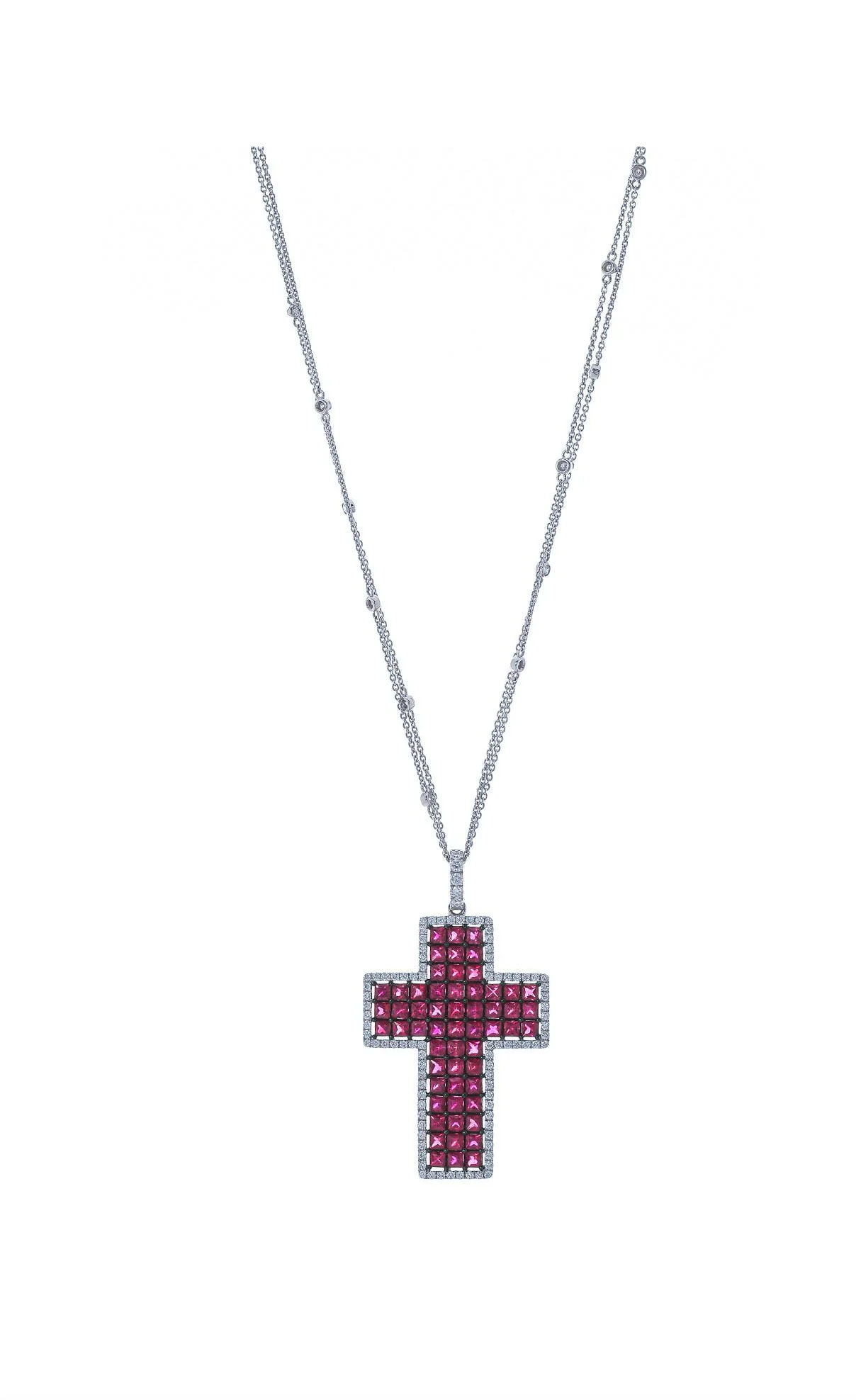 White Gold with Ruby and White Diamond Necklace