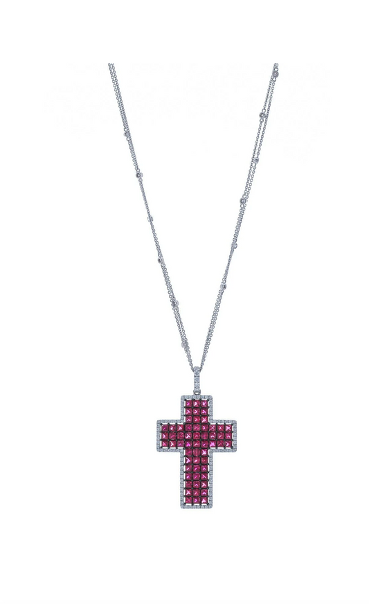 White Gold with Ruby and White Diamond Necklace