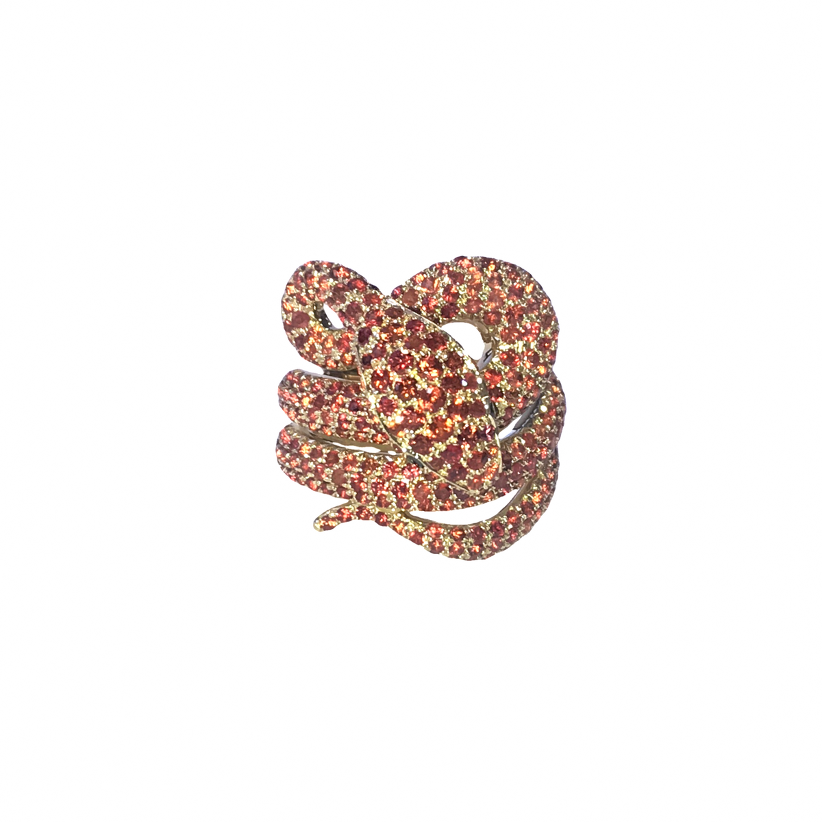 Yellow Gold Orange Sapphire Black Diamond Ring From Snake Collection