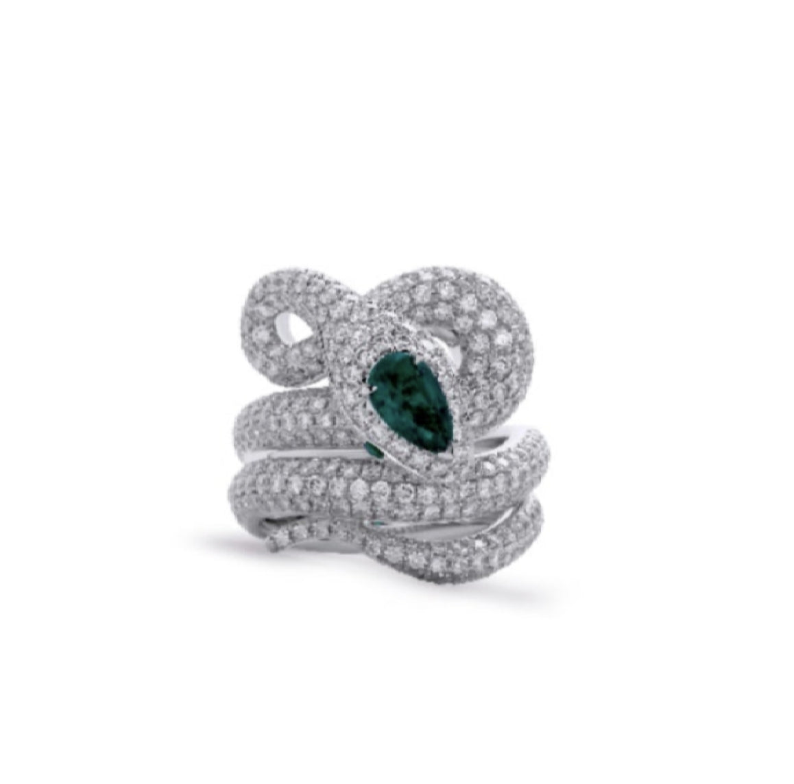 White Gold White Diamond Emerald Ring From Snake Collection