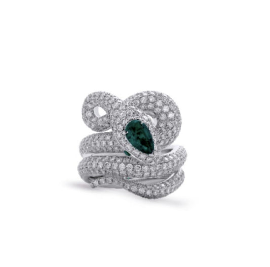 White Gold White Diamond Emerald Ring From Snake Collection