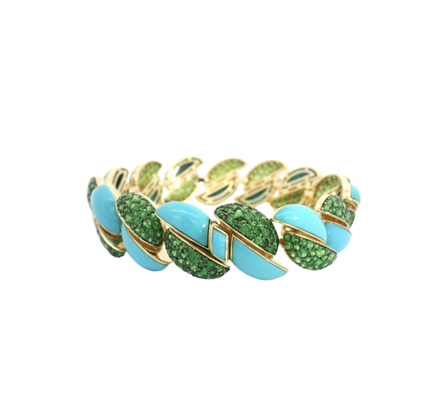 Yellow Gold Turquoise & Tsavorite Bracelet From Link Collection