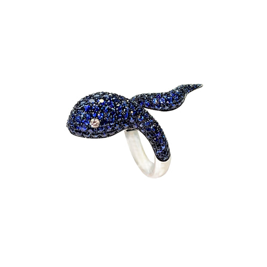 Platinum & White Gold with Blue Sapphire & White Diamond Ring from Snake Collection