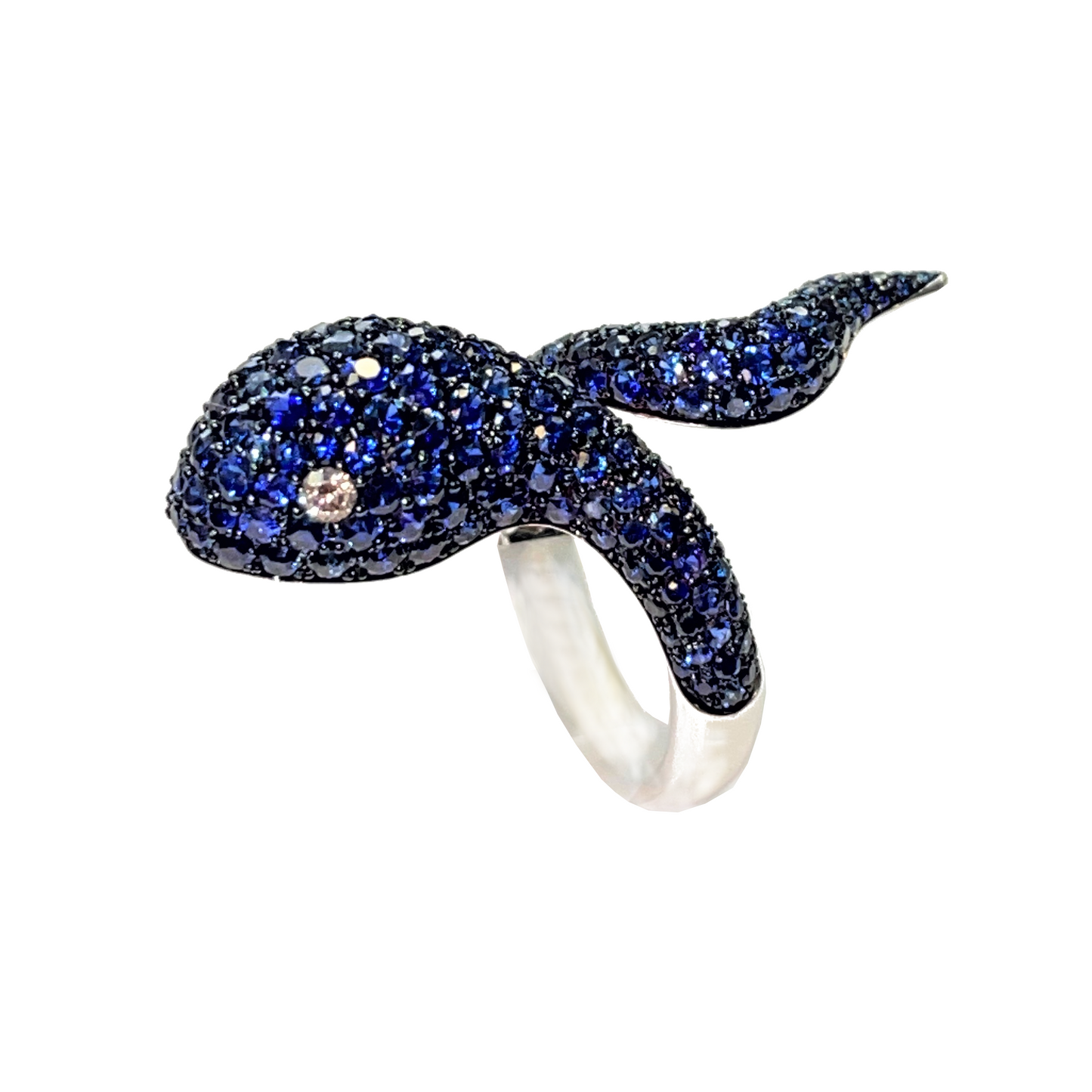 Platinum & White Gold with Blue Sapphire & White Diamond Ring from Snake Collection