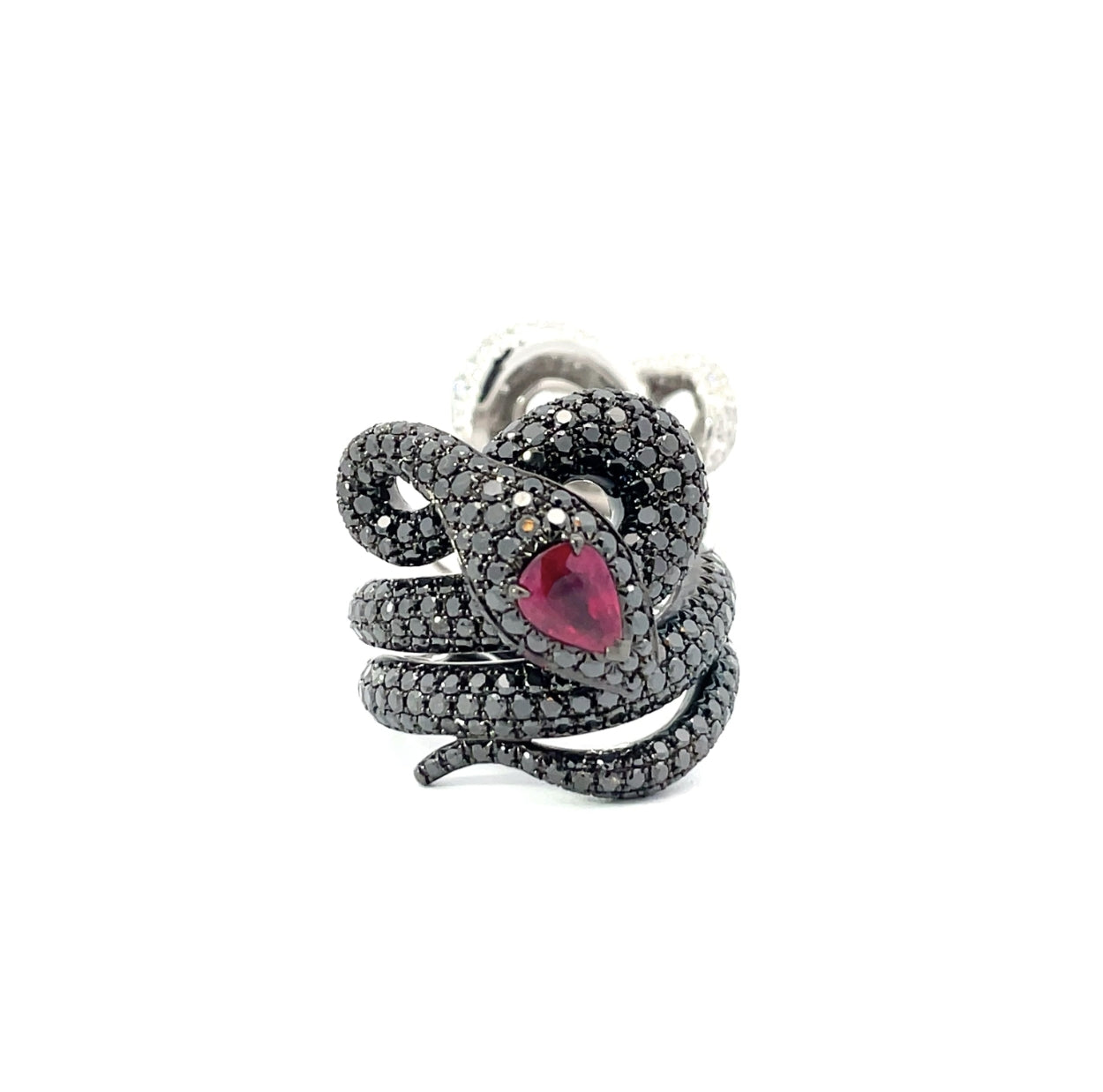 White Gold with Black Diamond and Ruby Ring from Snake Collection