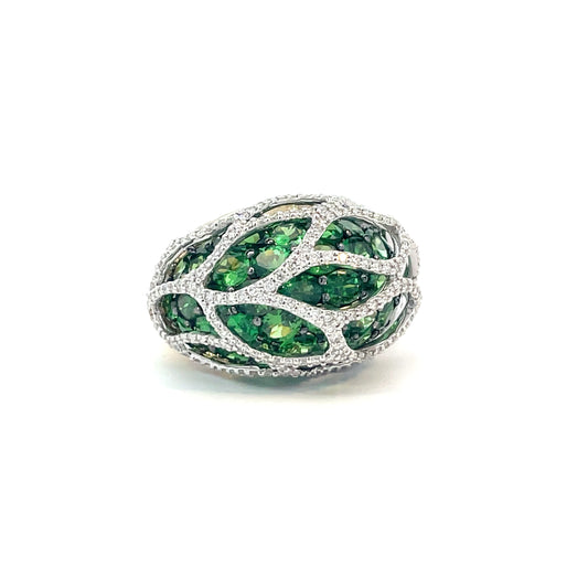 Yellow Gold with White Diamond and Tsavorite Ring