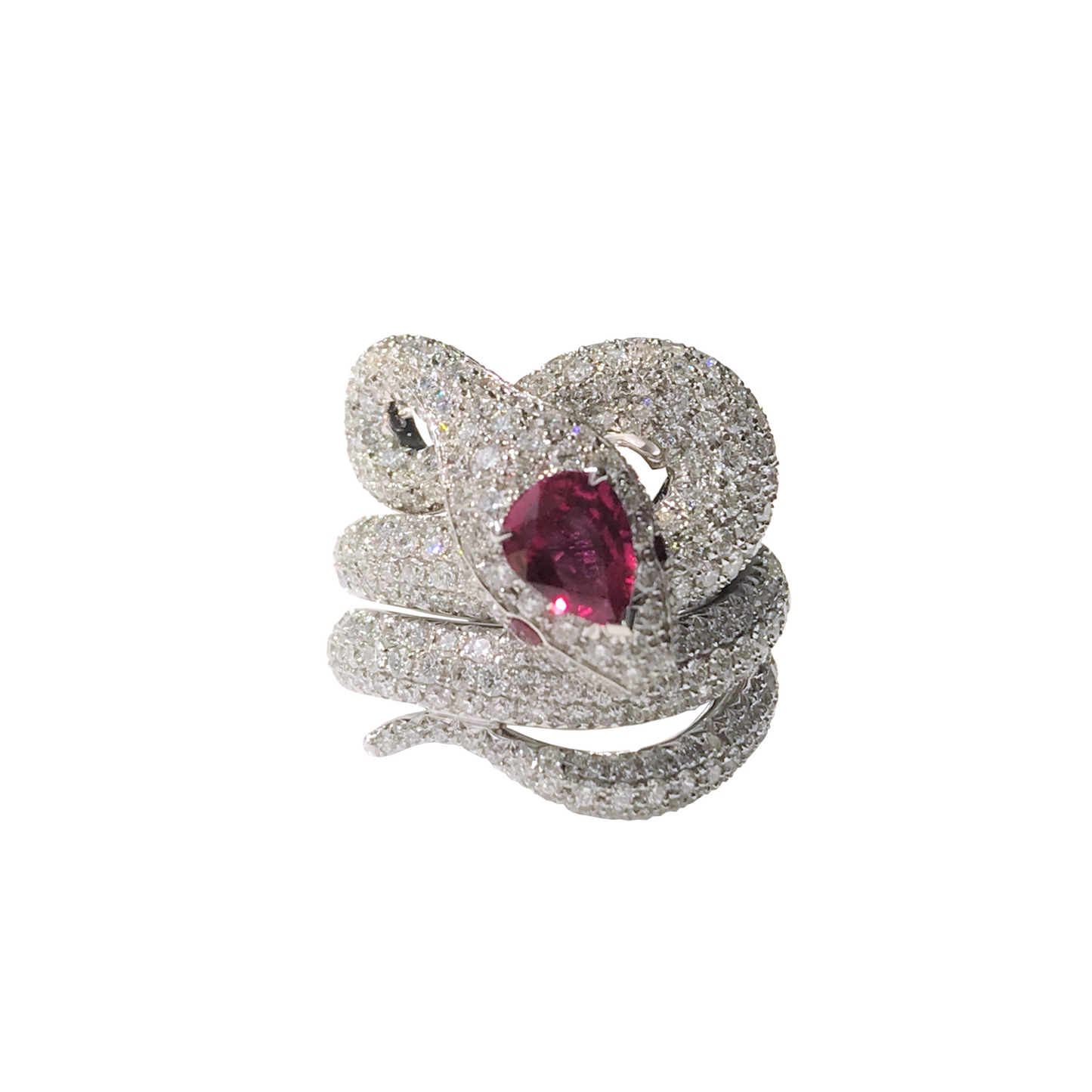 White Gold with White Diamond and Ruby Ring from Snake Collection