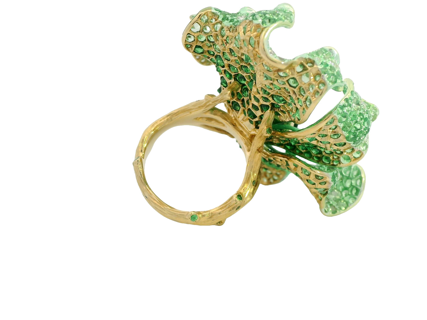 Yellow Gold with Green Garnet & Green Turmaline Ring from Flowers Collection