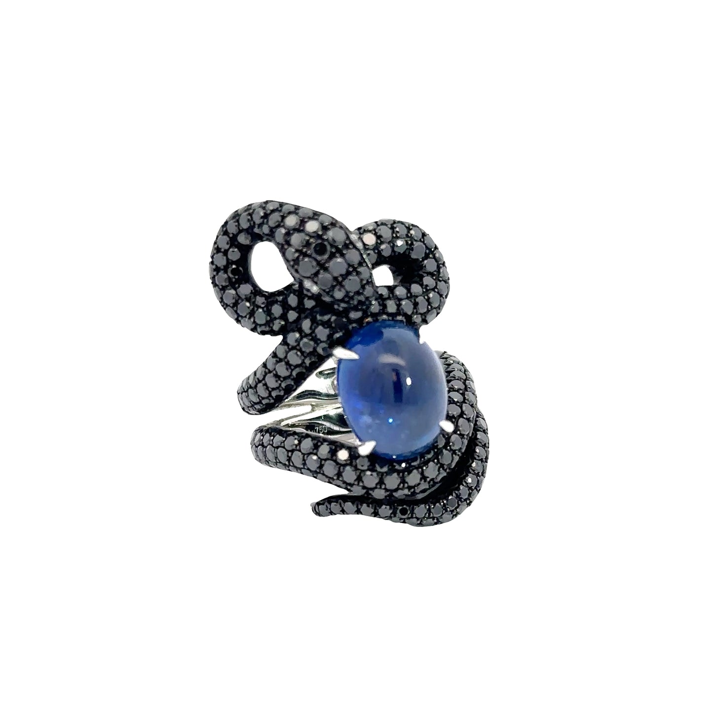 White Gold with Black/White Diamond & Blue Sapphire Ring from Snake Collection