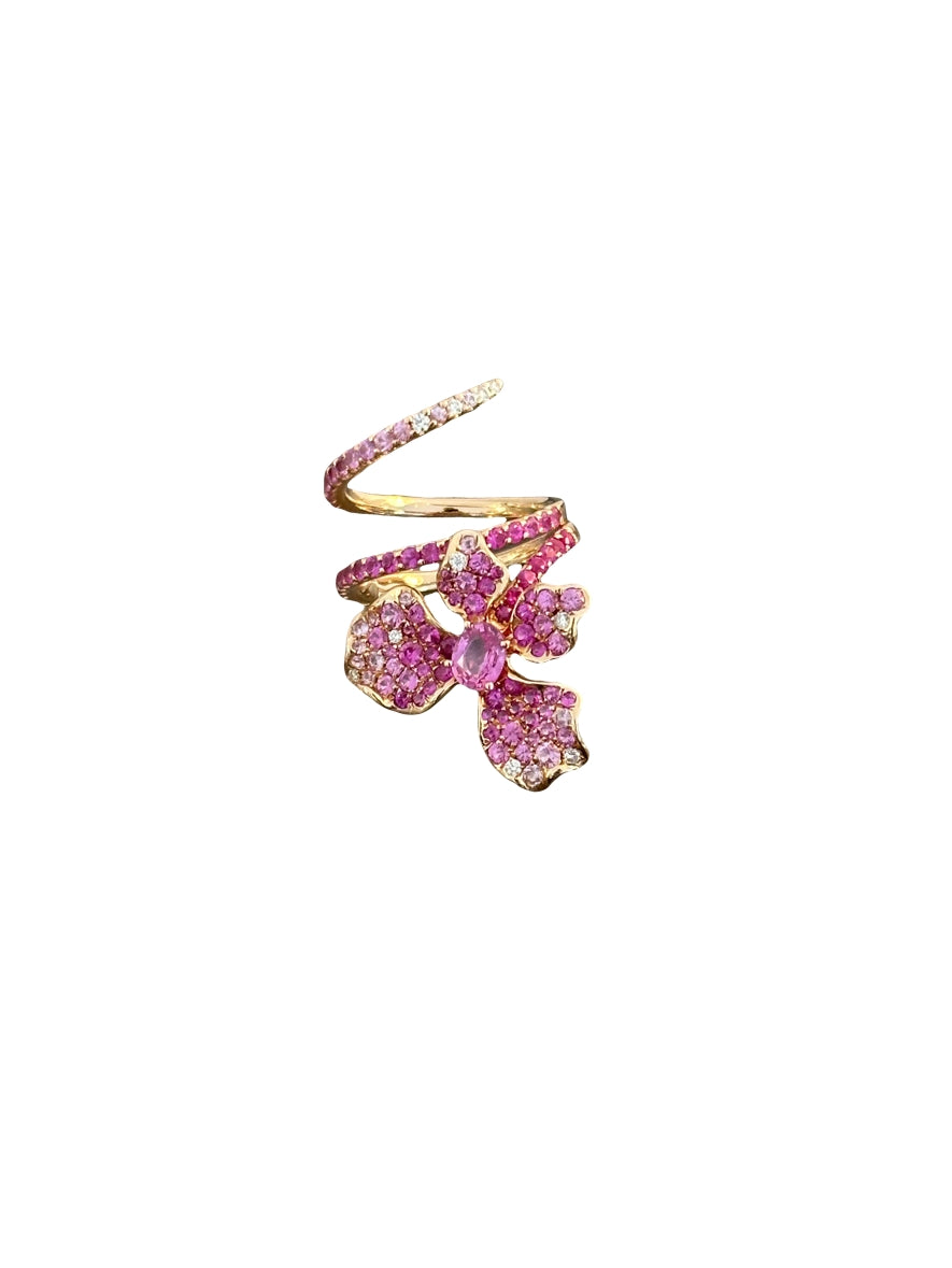 Rose Gold with White Diamond and Pink Sapphire Ring from Butterflies Collection