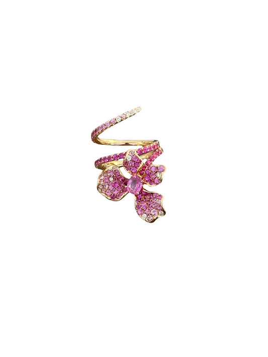 Rose Gold with White Diamond and Pink Sapphire Ring from Butterflies Collection
