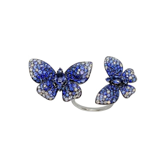 White Gold White Diamond Blue Sapphire Ring From Butterfly Collection