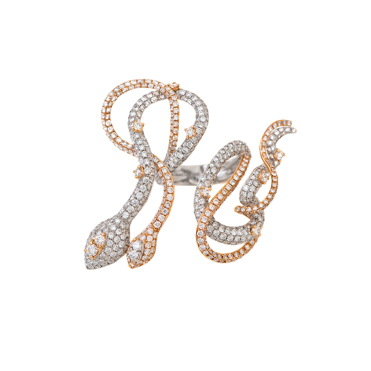 White & Rose Gold White Diamonds  Ring From Snake Collection