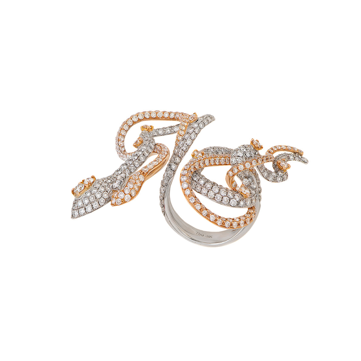 White & Rose Gold White Diamonds  Ring From Snake Collection