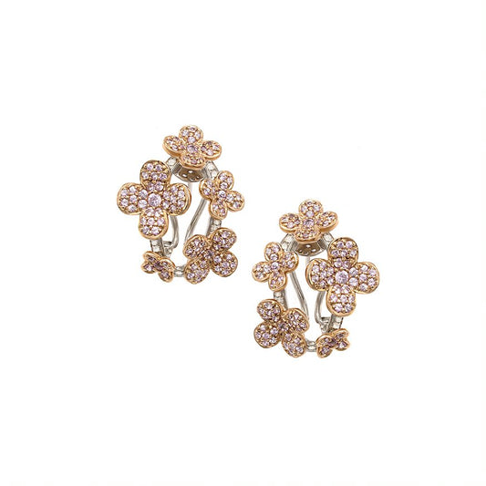 White & Rose Gold Diamond Pink Sapphire Earrings From Flower Collection