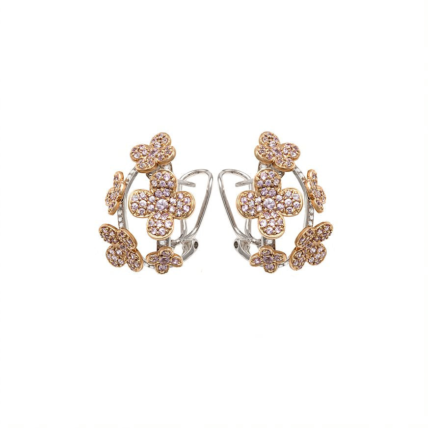 White & Rose Gold Diamond Pink Sapphire Earrings From Flower Collection